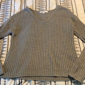 Grey knit v neck sweater